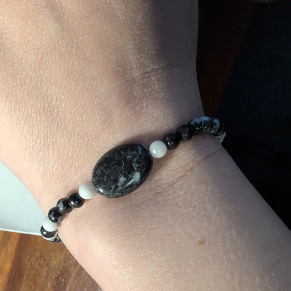 Natural Gemstone Zebra Jasper Stretch Bracelet